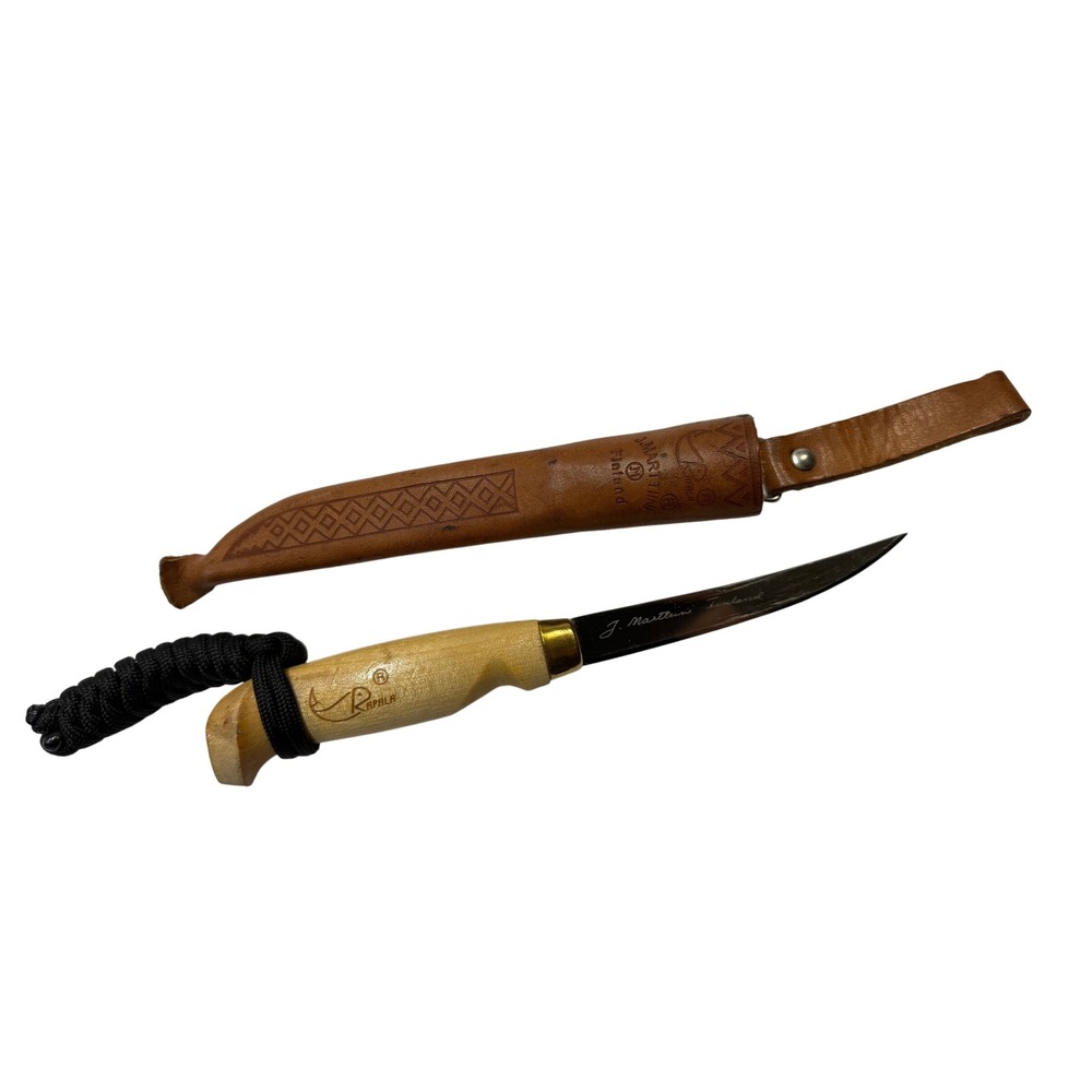 Rapala J Marttiini Finland Fillet Knife Birch Handle Leather Sheath Fishing Tool